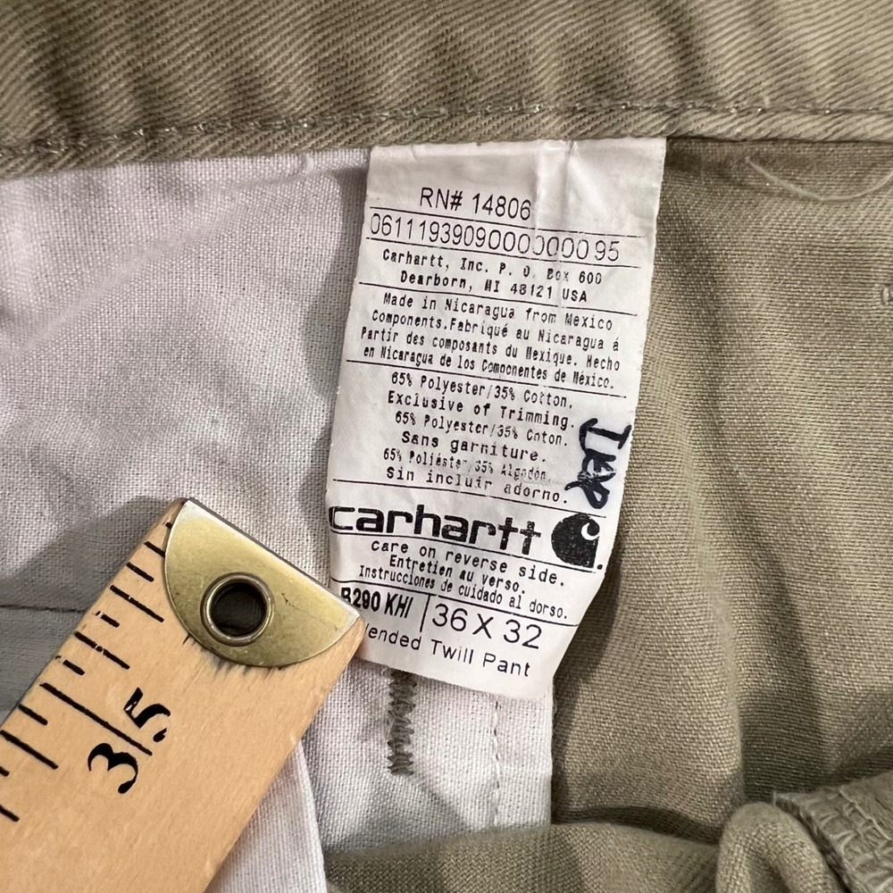 Carhartt B290 Twill Work Pants Mens 36x27 Khaki Tan Workwear Hemmed - Picture 3 of 7